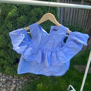 Zara Fashion Blouse Blue Open Shoulders